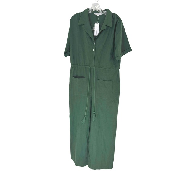 Baltic Born Pants - Baltic Borm Hemming Jumpsuit Greem Short Sleeve Button Up Lightweight Medium